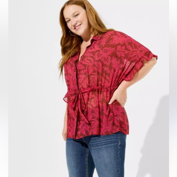 NWT Torrid Chiffon Dolman Button Up Short Sleeve Size 1X - Picture 1 of 9